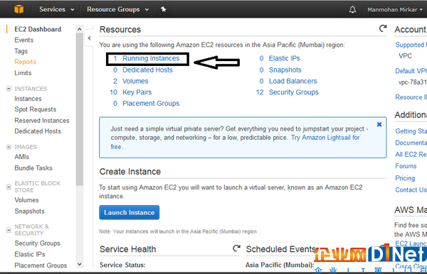 Go to the running EC2 instance