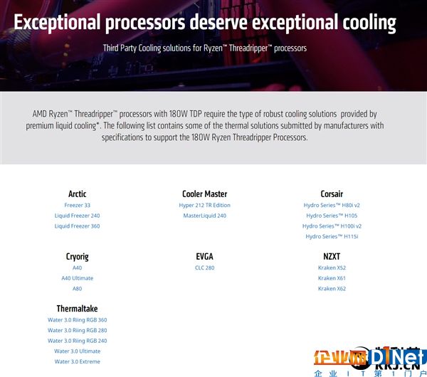AMD 16核心功耗達(dá)180W：官方推薦21款水冷散熱器
