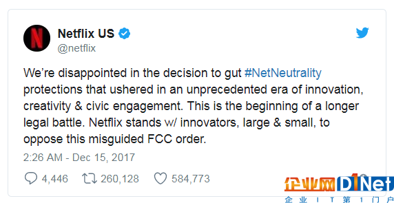 Netflix官方Twitter表態(tài)截圖